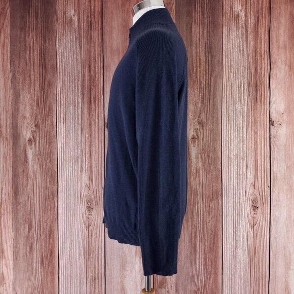 Woolrich Mens Size Large Navy Blue Wool Blend Full Zip Stretch Ribbed Sweater - Picture 2 of 14